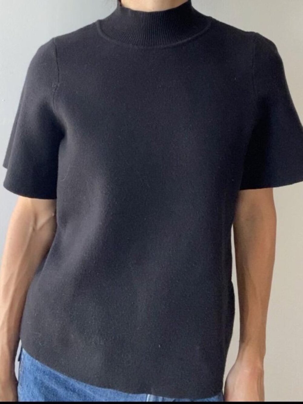 Anthropologie Black Mock Short Sleeve Top- Size XS